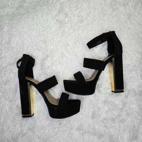 Bamboo Platform heels black w/ gold trim size 8 - Picture 1 of 8